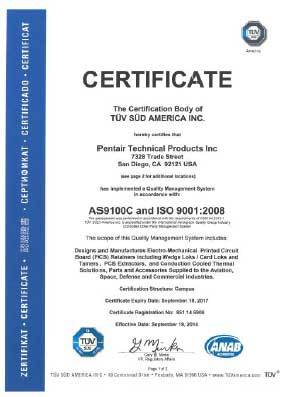 PENTAIR圣地亞哥PCB鎖緊條工廠獲得AS9100 航空航天質(zhì)量體系認證